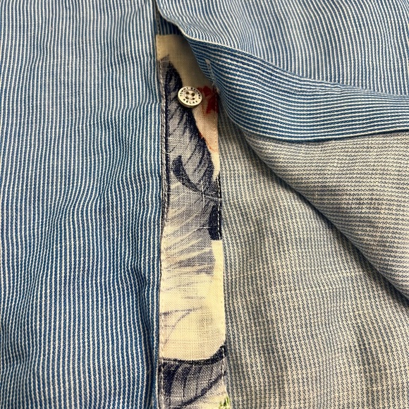 Tommy Bahama Casual Linen Blend Long Sleeve Button Up Blue White Stripes size L - Picture 8 of 11